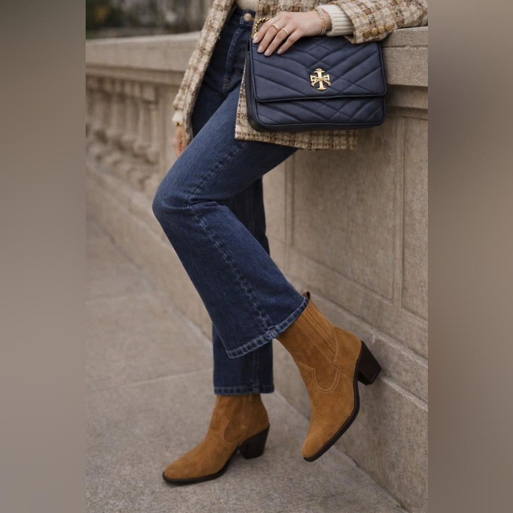 Tory Burch Western Suede Ankle Boots 45mm Rhum Brown Size 8 NIB